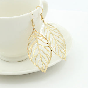 Leaf Drop Earrings in Silver or Gold