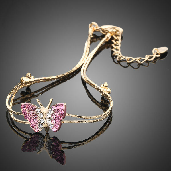 Gold Color Stellux Austrian Crystal Butterfly and Flower Charm Bracelet