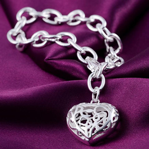 Image of Sterling Silver Plated Heart Bangle Bracelet Charm