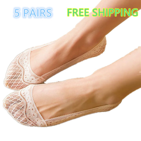 Image of 5 pairs full-circle silicone lace non-slip stealth socks