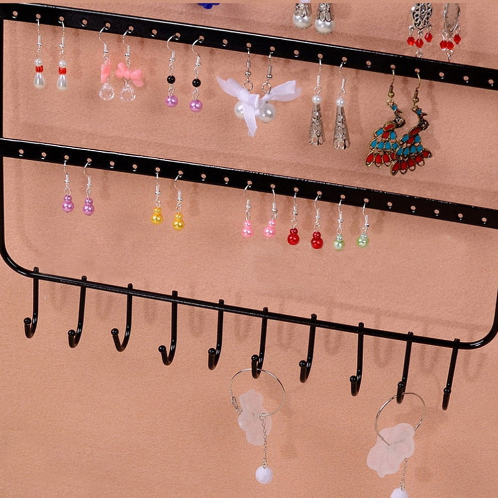 Earring and necklace Organizer with 66 Holes and 10 Hooks