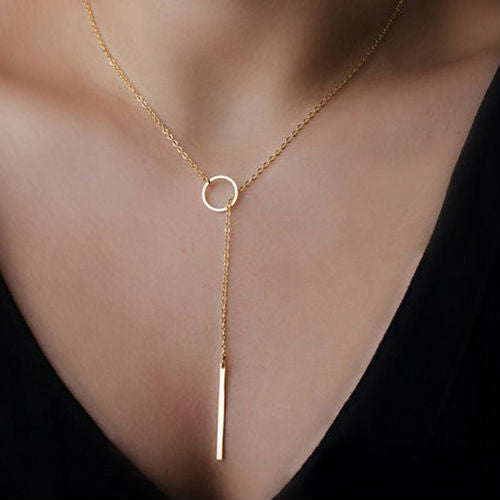 Women Simple Gold Color  Y Shaped Choker necklaces