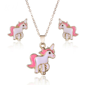 Pink Unicorn Earrings & Necklace set