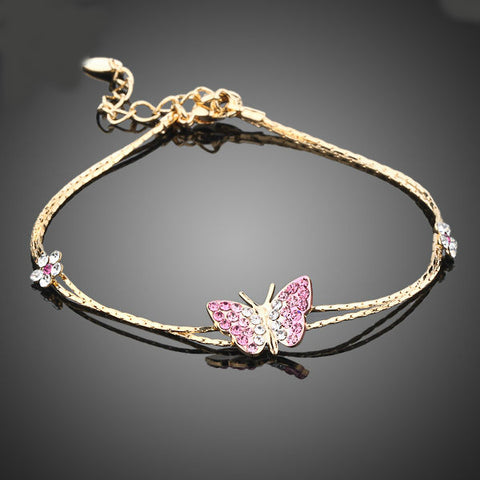 Image of Gold Color Stellux Austrian Crystal Butterfly and Flower Charm Bracelet