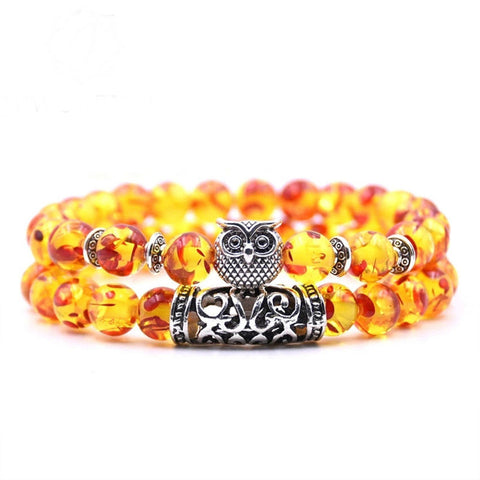 Image of 8mm Owl Stone Bracelet Sets Charms Friendship Bracelets & Bangles in 16 Colors different colors of 2Pcs/sets
