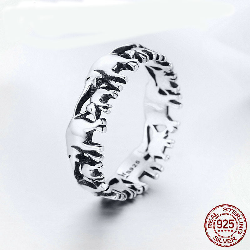 100% Real 925 Sterling Silver Elephant Family Ring