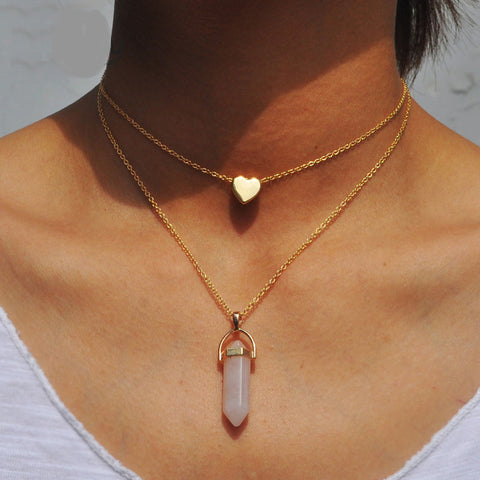 Image of Natural Stone Necklace heart gold pendant jewelry 75% off