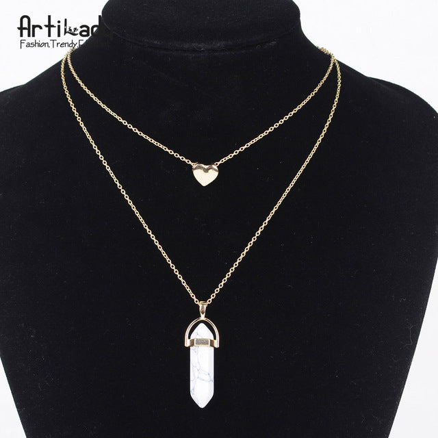 Free Natural Stone Necklace heart gold pendant jewelry (Just Pay
