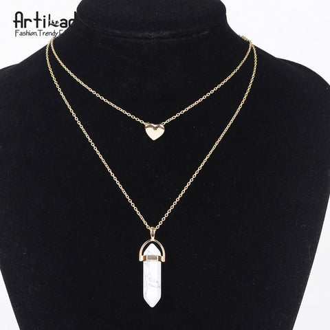 Free Natural Stone Necklace heart gold pendant jewelry (Just Pay Shipping)