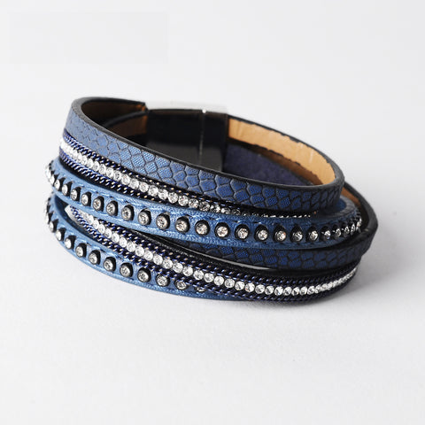 Image of Leather & Rhinestone bangle leather bracelet jewelry - Free Shipping