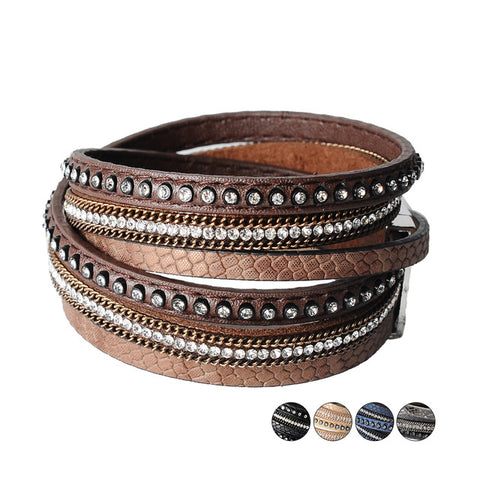 Image of Leather & Rhinestone bangle leather bracelet jewelry - Free Shipping