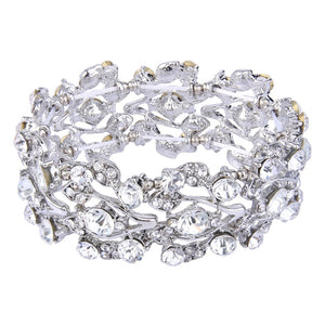 Silver Plated Multi-Leaf  Clear Austrian Crystal Bracelet