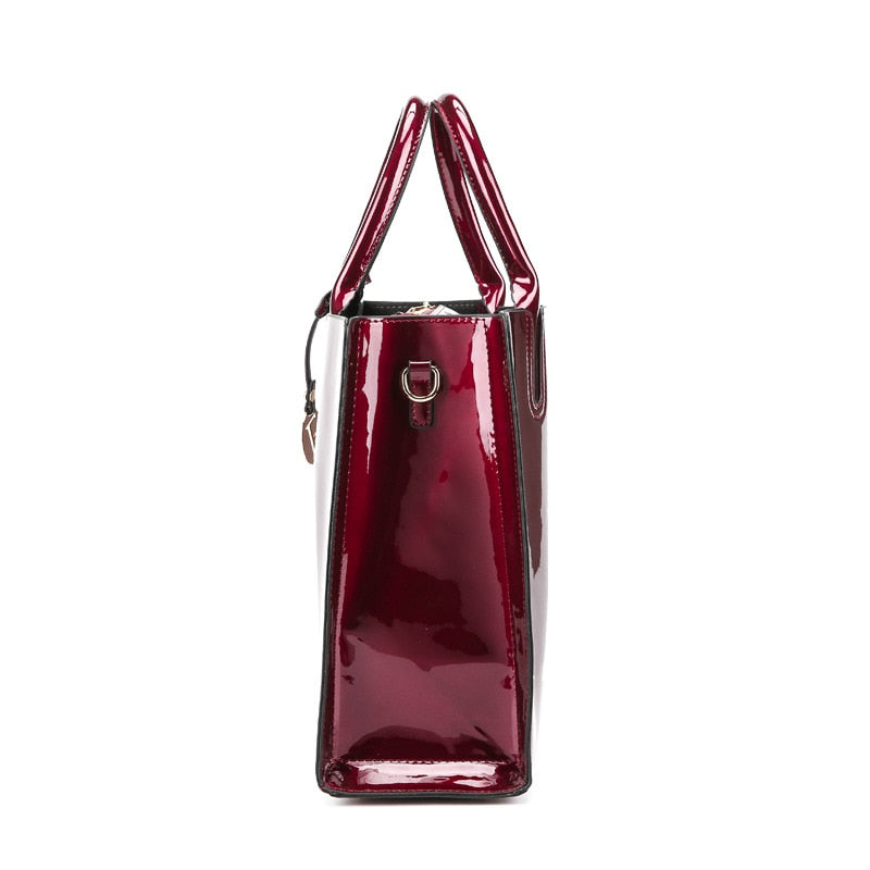 Red Patent Leather Handbag with Shoulder Strap