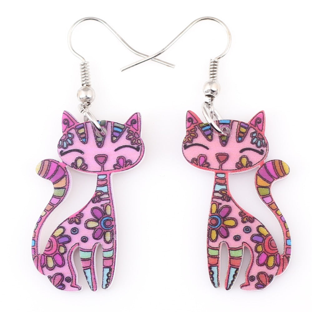 Cat Earrings Dangle Long Acrylic Pattern Earring Jewelry