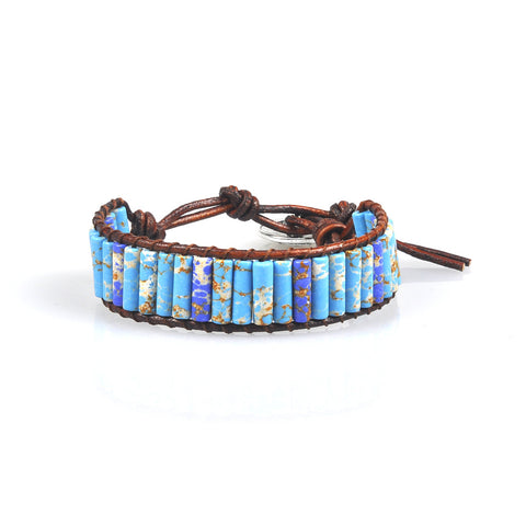 Chakra Bracelet Jewelry Handmade Multi Color Natural Stone Tube Beads Leather Wrap Couples Bracelets Creative Hologram Bracelets