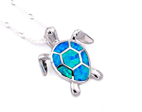 Image of Sea Turtle in blue fire opal pendant necklace