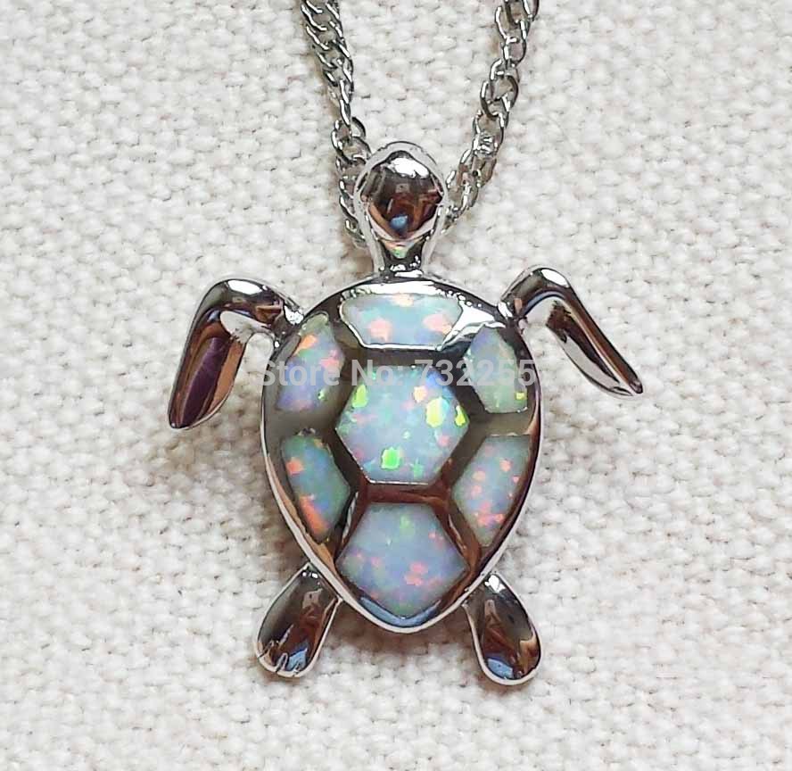 Sea Turtle in blue fire opal pendant necklace