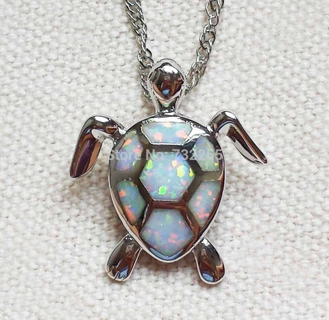 Image of Sea Turtle in blue fire opal pendant necklace