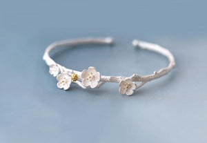 Fashion Silver plum blossom Bangles Cuff Flower Bangles Bracelets Women Accessories