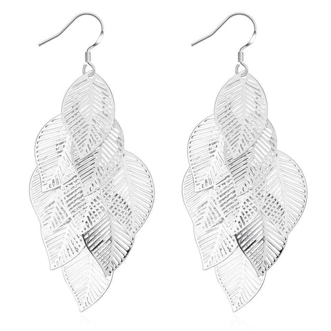 Image of Silver Plated Leave in Chandelier Earrings