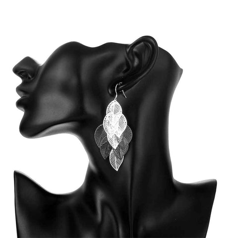 Image of Silver Plated Leave in Chandelier Earrings