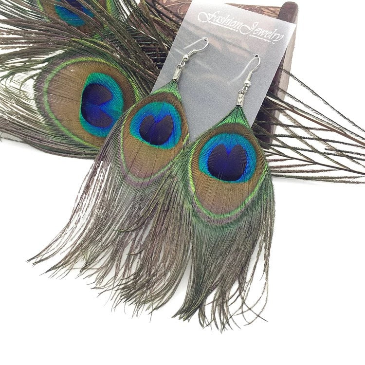 Natural Peacock Feather Drop Earrings - Free + Shipping – Clutch Envy