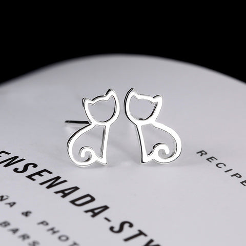 Image of 100% 925 Sterling Silver Cat Stud Earrings