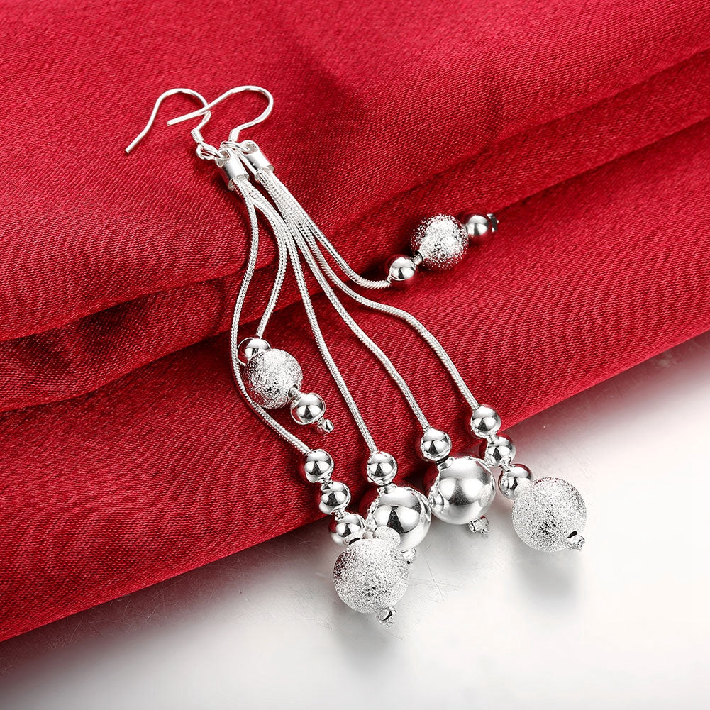 High Quality 925 Jewelry Silver Color Necklace Earring Jewelry Set Elegant Scrub Ball Pendant Multi Chain Necklaces Earrings
