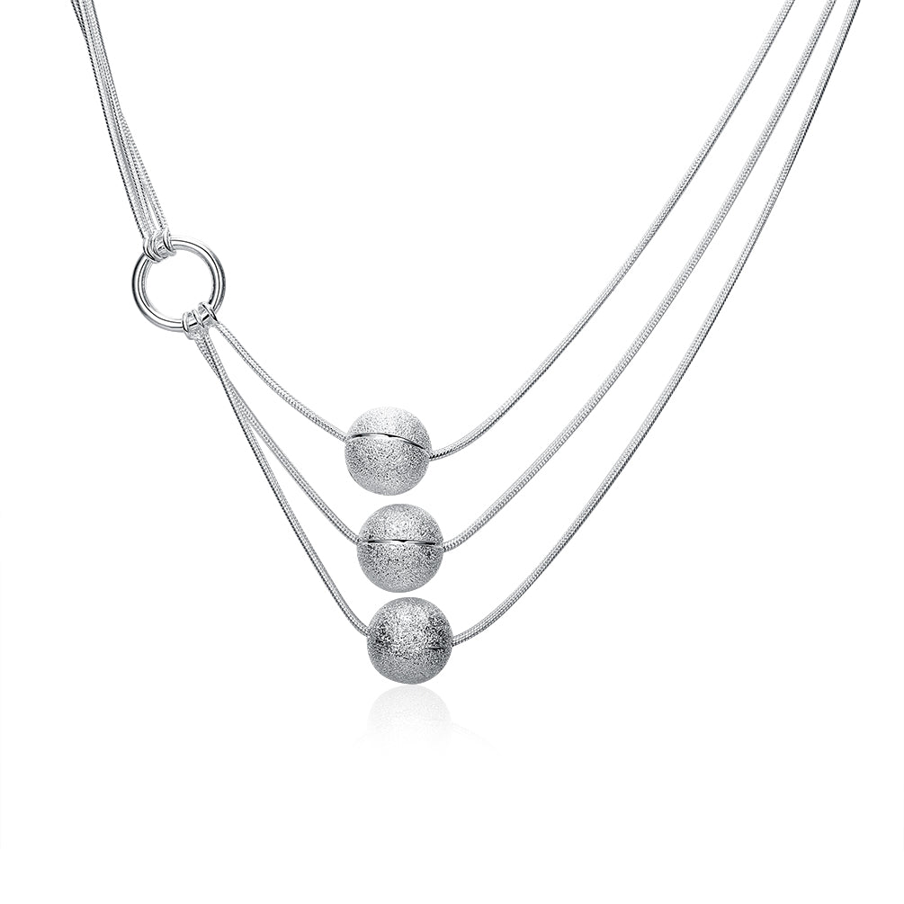 High Quality 925 Jewelry Silver Color Necklace Earring Jewelry Set Elegant Scrub Ball Pendant Multi Chain Necklaces Earrings