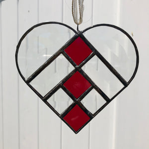 Loveable Beveled and Red Stained Glass Heart Sun Catcher