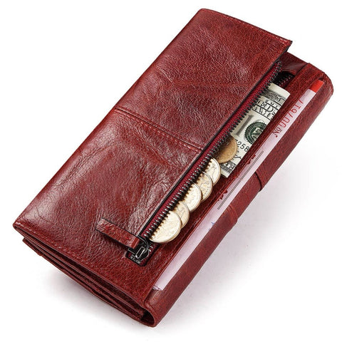 Image of Genuine Leather Women Clutch Wallet and Female Coin Purse Clamp For Card Holder wallet Wallets
