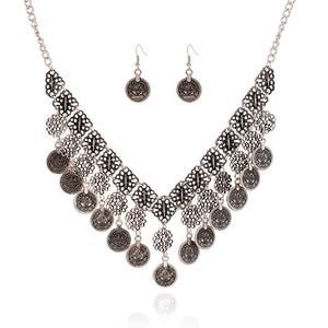 Geometric Multilayer Tassel Necklace  and Earring Set