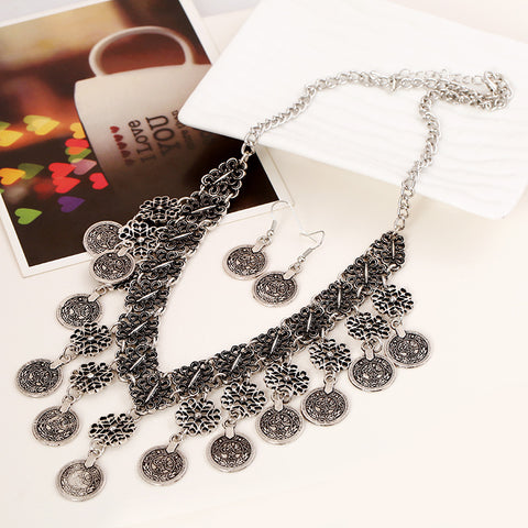 Image of Geometric Multilayer Tassel Necklace  and Earring Set