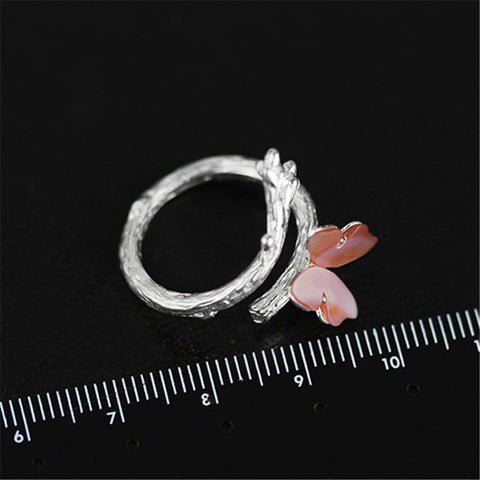 Image of Lotus Real 925 Sterling Silver Natural Original  Cute Butterfly on Branch Female Rings Bijoux