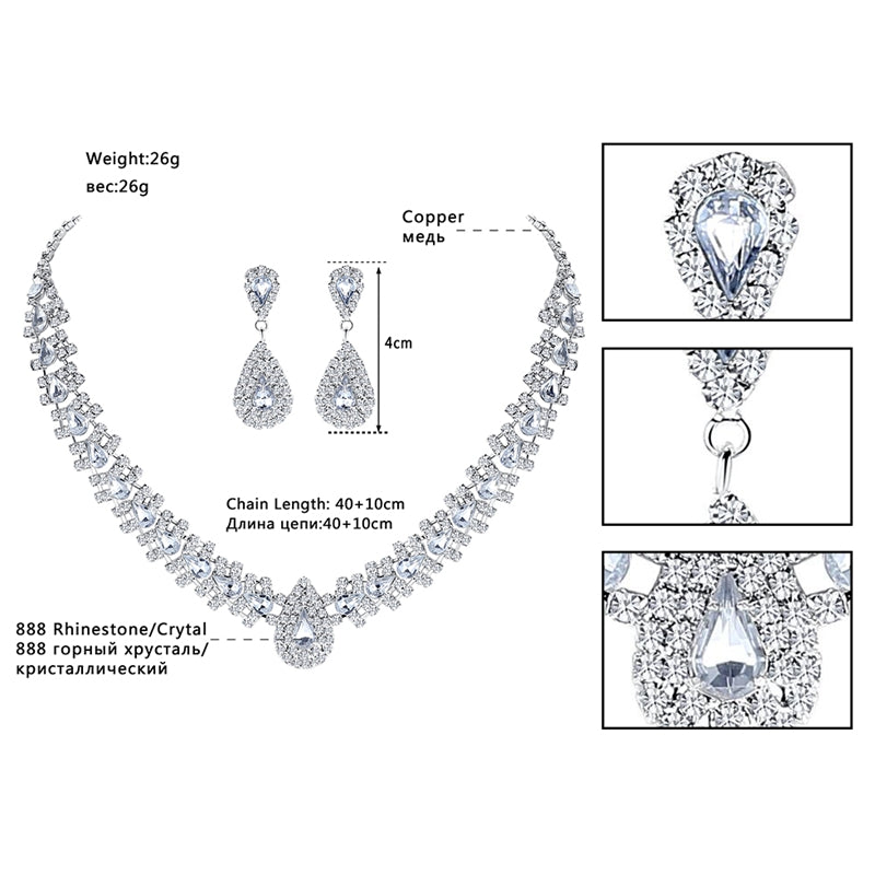 Crystal African Wedding Jewelry Sets Pink/Silver Color Teardrop Beads Bridal Choker Necklace Earrings