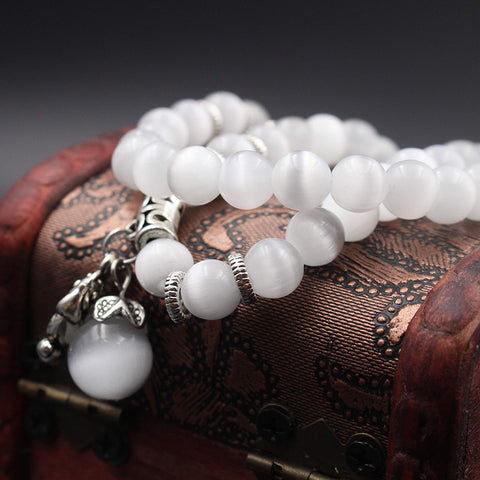 Image of Natural Opal Beads Bracelet for Women Brave Buddha Pendant Vintage
