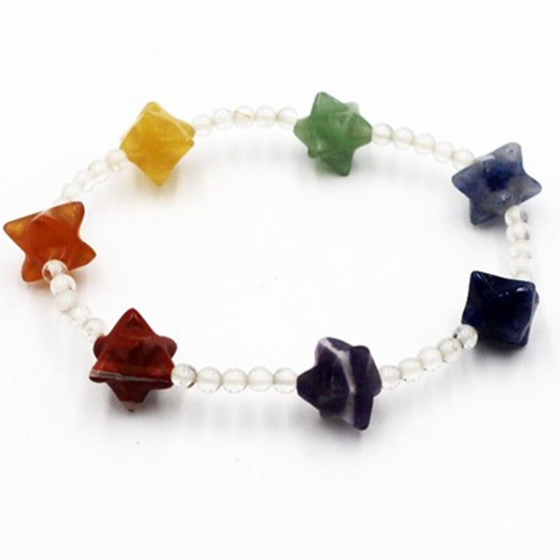 Rainbow of Love Natural stone Crystal Agates in Star shape Bracelet