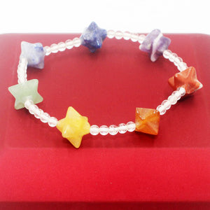 Rainbow of Love Natural stone Crystal Agates in Star shape Bracelet