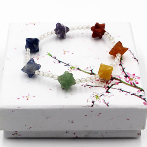 Image of Rainbow of Love Natural stone Crystal Agates in Star shape Bracelet