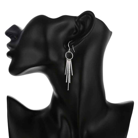 Image of Silver plated Drop Earrings five lines tassel 5.7cm long earrings