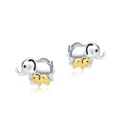 Image of 100% Real Pure 925 Sterling Silver Lucky Elephant Mom And calf