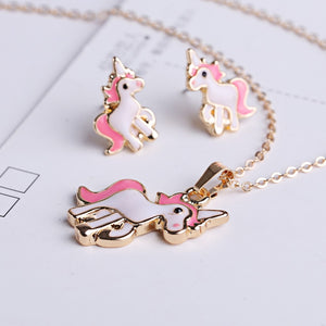 Pink Unicorn Earrings & Necklace set