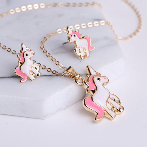 Image of Pink Unicorn Earrings & Necklace set