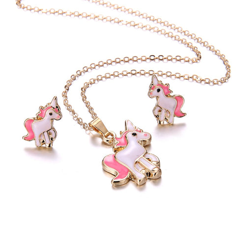 Image of Pink Unicorn Earrings & Necklace set