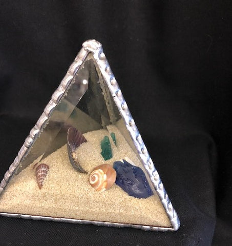 Beaches Beveled Glass Pyramid Sand and Shells Paper Weight