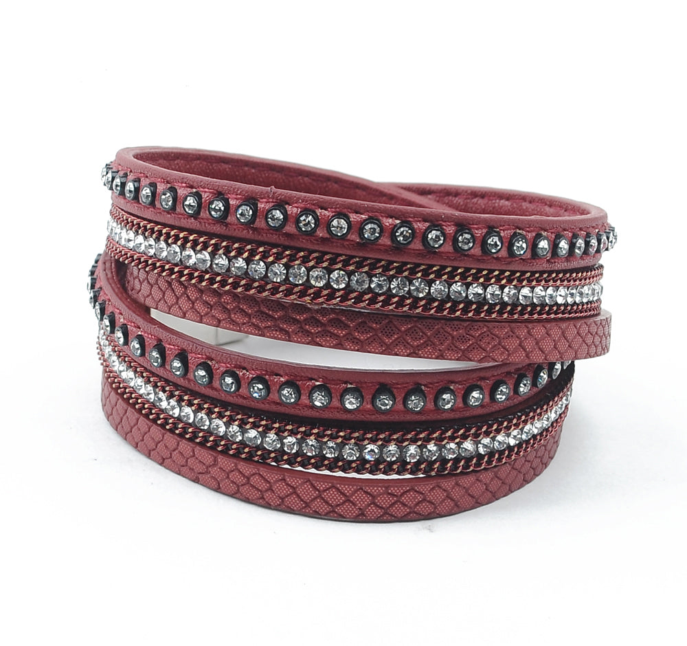 Leather & Rhinestone bangle leather bracelet jewelry - Free Shipping