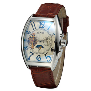 Tourbillon Clock Tonneau Watch Automatic Wristwatch Mechanical