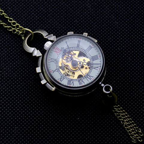 Image of Pocket Watch Necklace Bell Design Mechanical Wind Up Pocket Watch With Chain Necklace