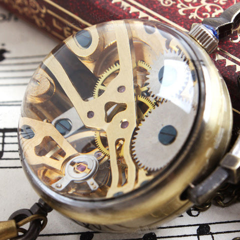 Image of Pocket Watch Necklace Bell Design Mechanical Wind Up Pocket Watch With Chain Necklace