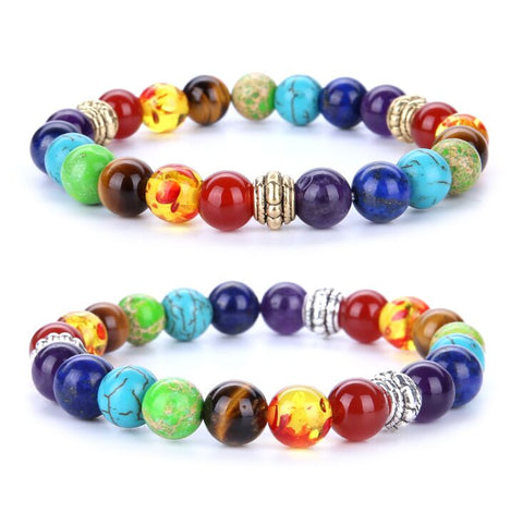 Image of Rainbow 8mm Chakra Beads Bracelet Stone Agate Bracelet Bangle